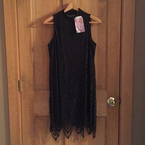 NWT Love Fire Black Neck Shift Dress, Lace, M